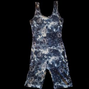 No Boundaries Juniors, Blue Star & Moon Tie Dye Bike Short Unitard, Size 1